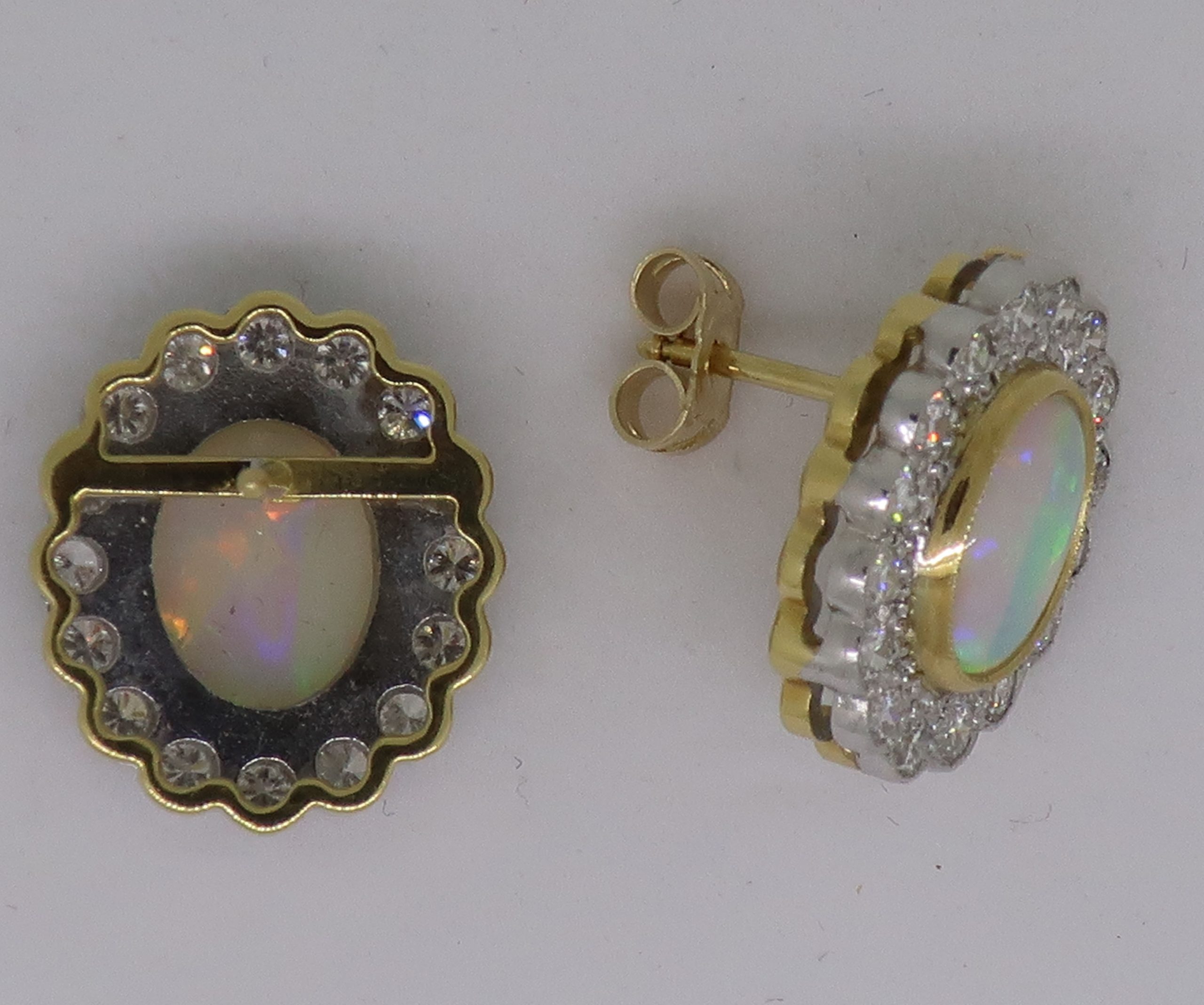 18ct Yellow & White Gold Oval Opal & Diamond Art Deco Style Cluster Earrings - Image 4