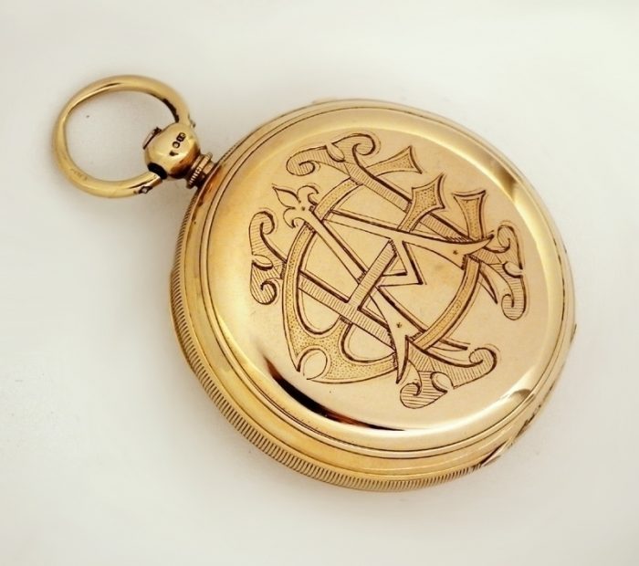 A fine English solid 18ct gold antique pocket stop watch