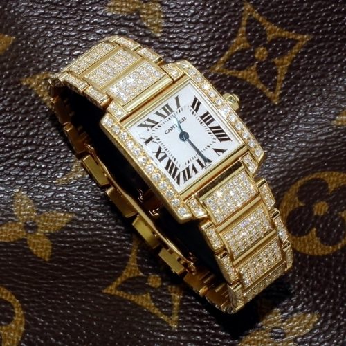 18ct gold diamond encrusted Cartier Tank Francaise
