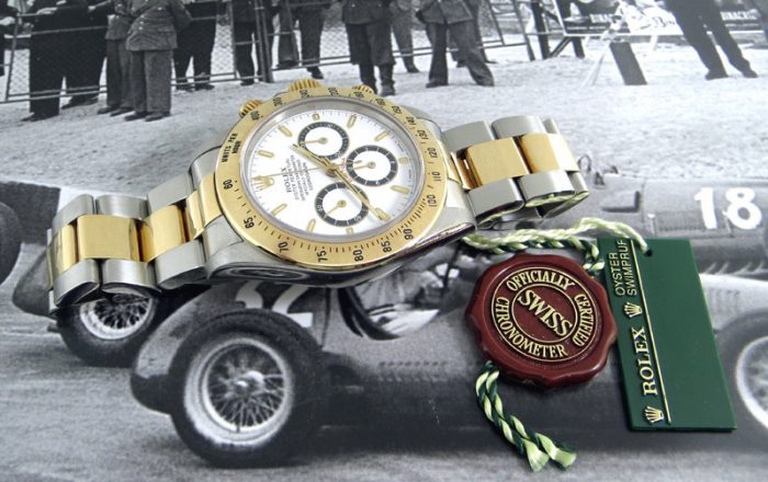 Mint steel & gold Rolex 'Zenith' Daytona with white dial
