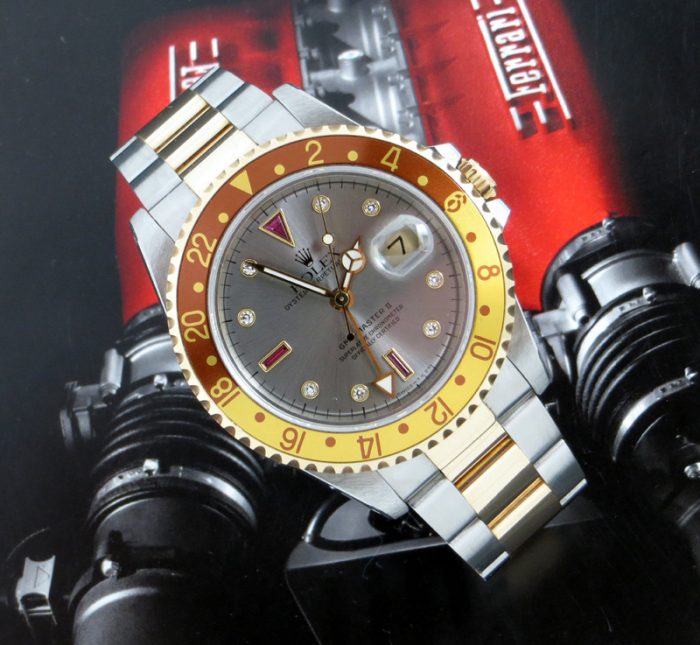 Very rare steel & gold Serti dial Rolex GMT Master II