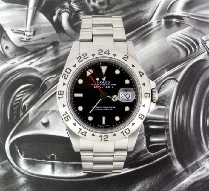 Stainless steel Rolex Explorer II black dial ref 16570