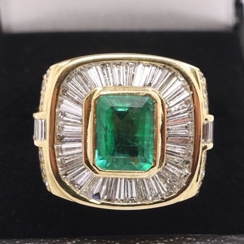 Large Gents Emerald and Diamond Ring