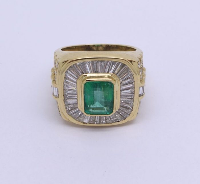 Large Gents Emerald and Diamond Ring