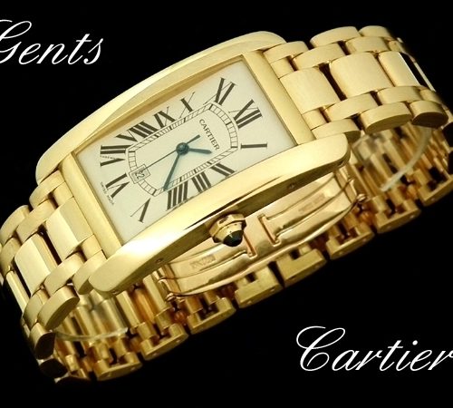 Mint 18ct Gold gents Cartier Tank Americaine automatic