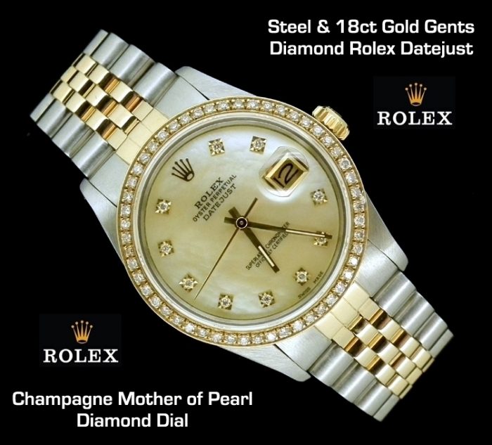 Champagne Mother of Pearl gents Diamond Rolex Datejust