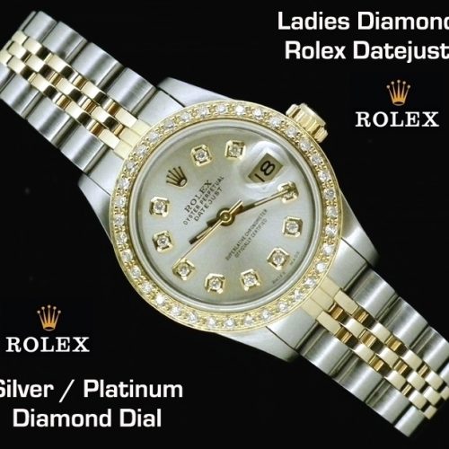 Ladies Silver dial Steel & Gold diamond Rolex Datejust