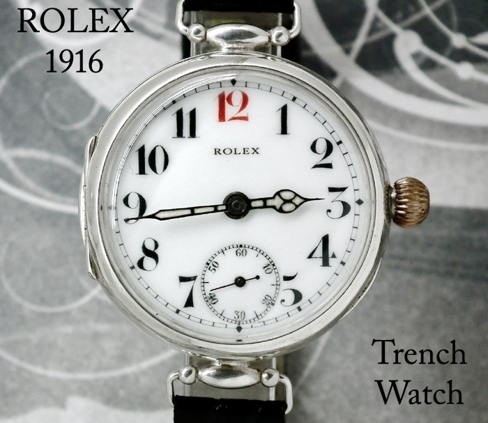 Mint 1916 Silver Rolex Officers trench watch enamel dial