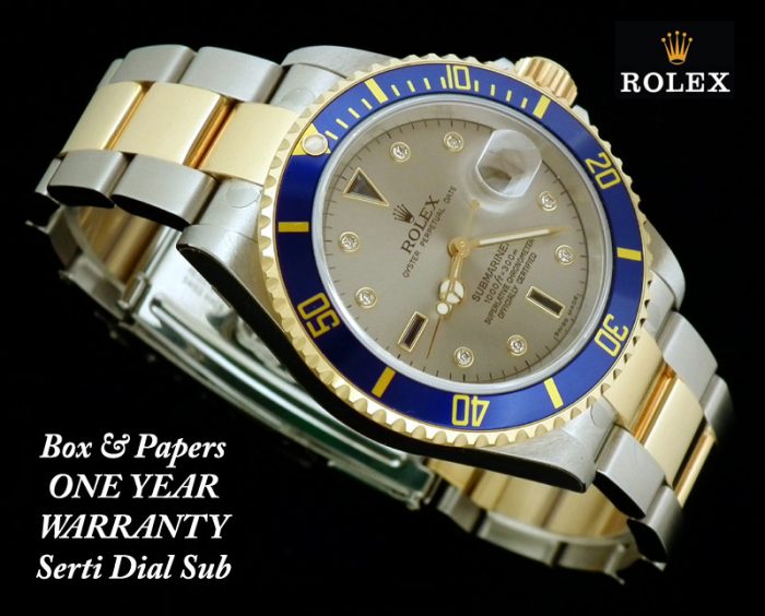 Pre-owned unworn Rolex Submariner serti dial box & papers
