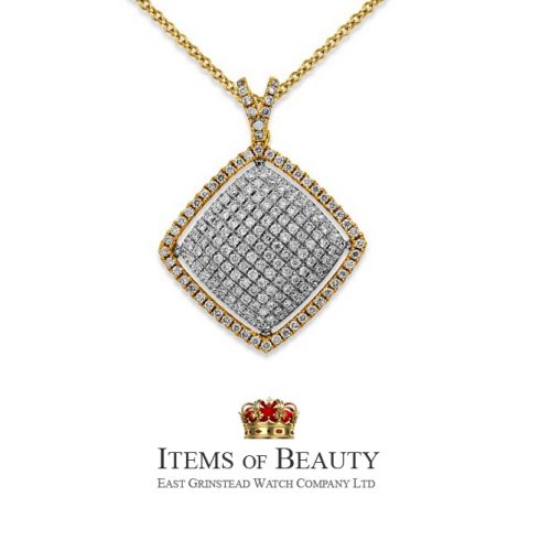 18ct gold cluster diamond ladies pendant with chain