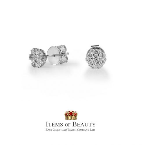 18ct gold diamond cluster ladies earrings