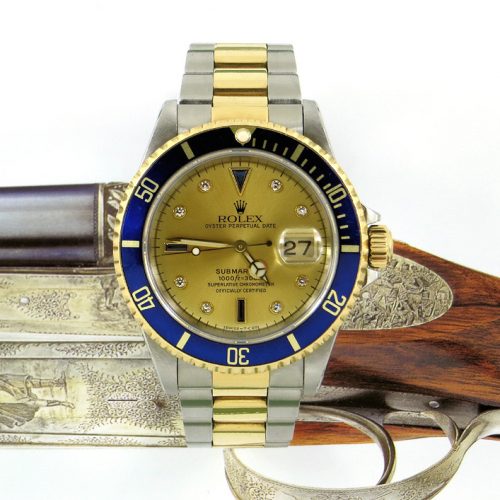 Steel & gold Rolex Submariner serti dial with paper